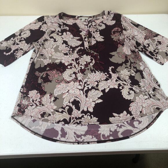 Fairy Grunge Floral AOP Top Blouse Women Burgundy 2XL Frayed Sleeves Boho Grunge - Picture 1 of 13